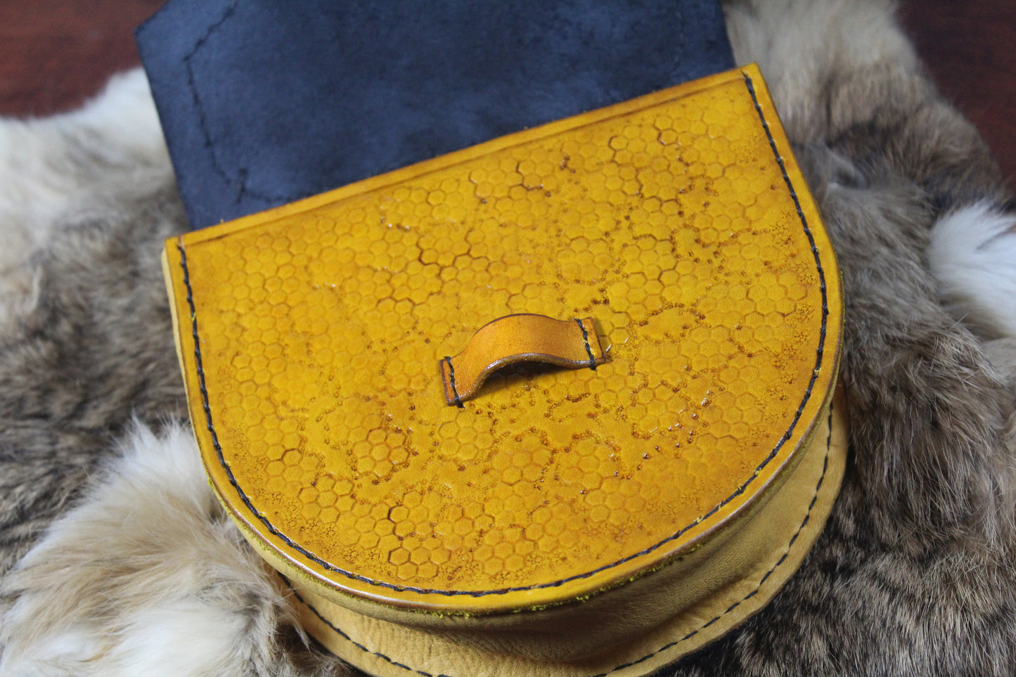 Rounded Pouch with Bee and Honey Motif