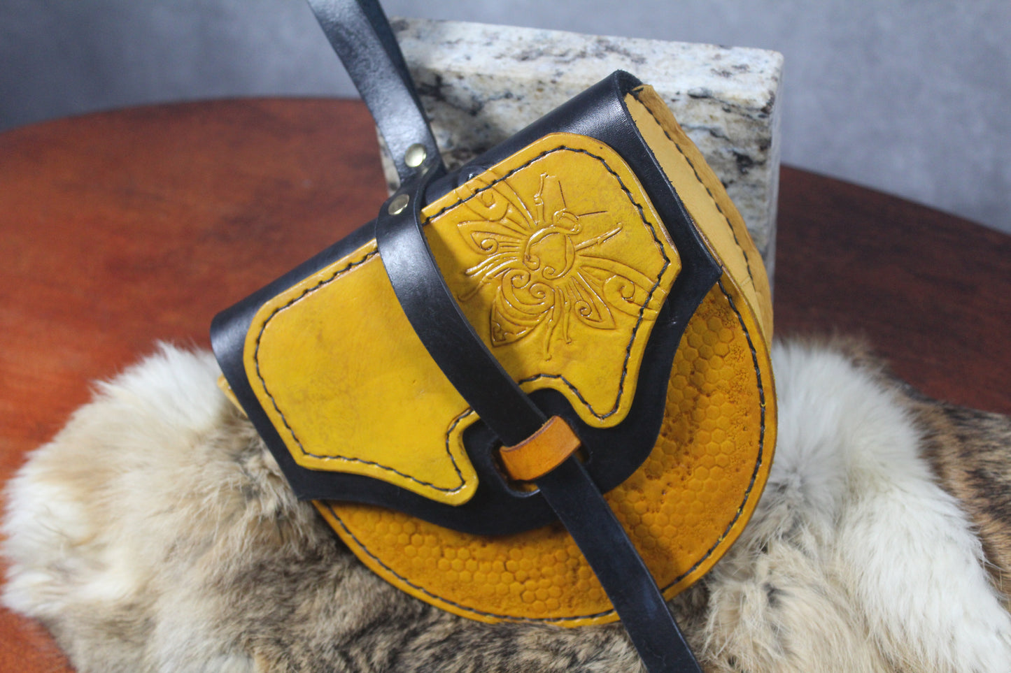 Rounded Pouch with Bee and Honey Motif