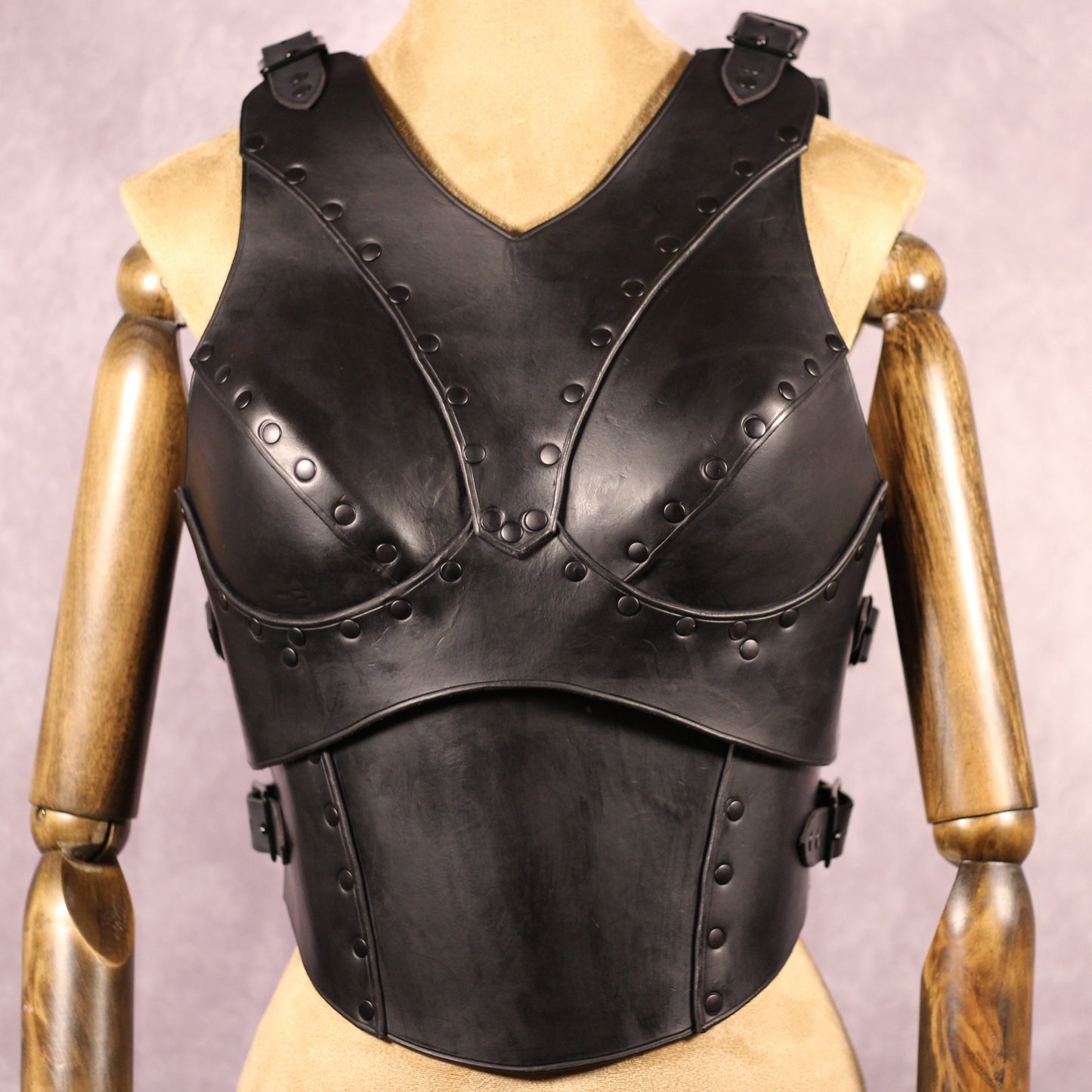 Female Warrior Breastplate in Matte Black front closeup view