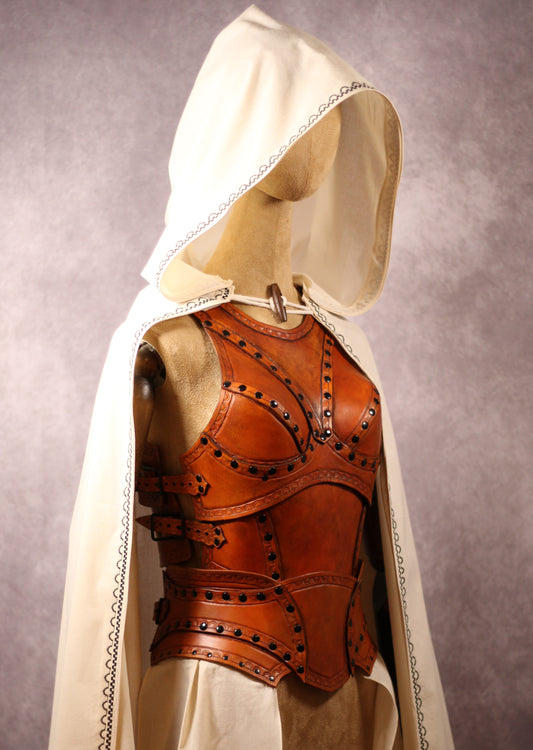 Female Warrior Breastplate Saddle Tan Front 3/4 view